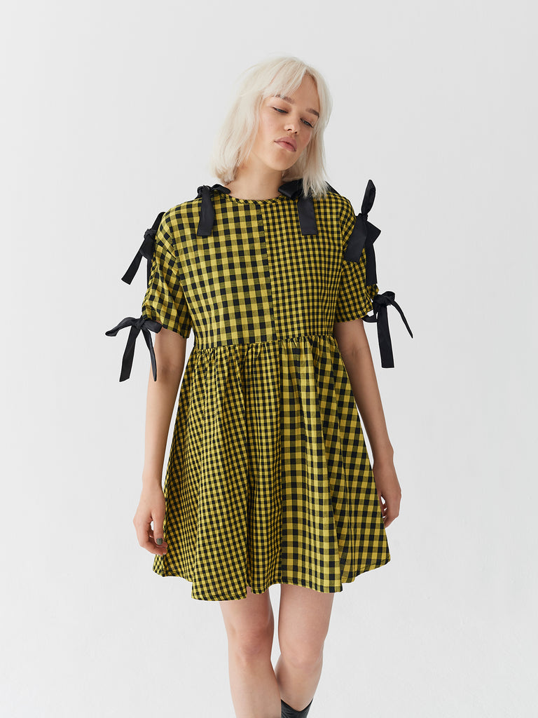 Lazy Oaf Yellow Tie Sleeve Smock Dress