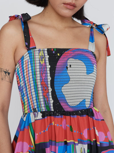 Glitched Tie Shoulder Dress