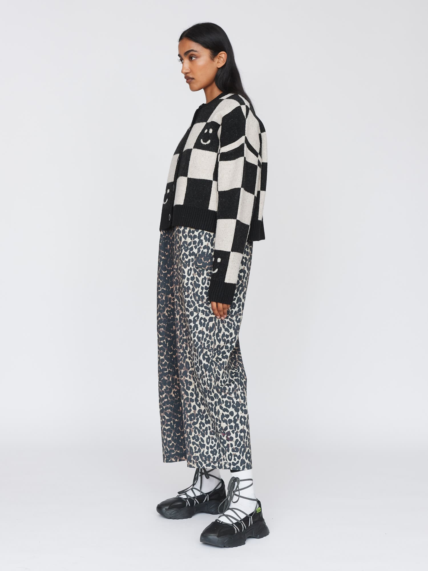 Happy Sad Checkerboard Cardigan Lazy Oaf