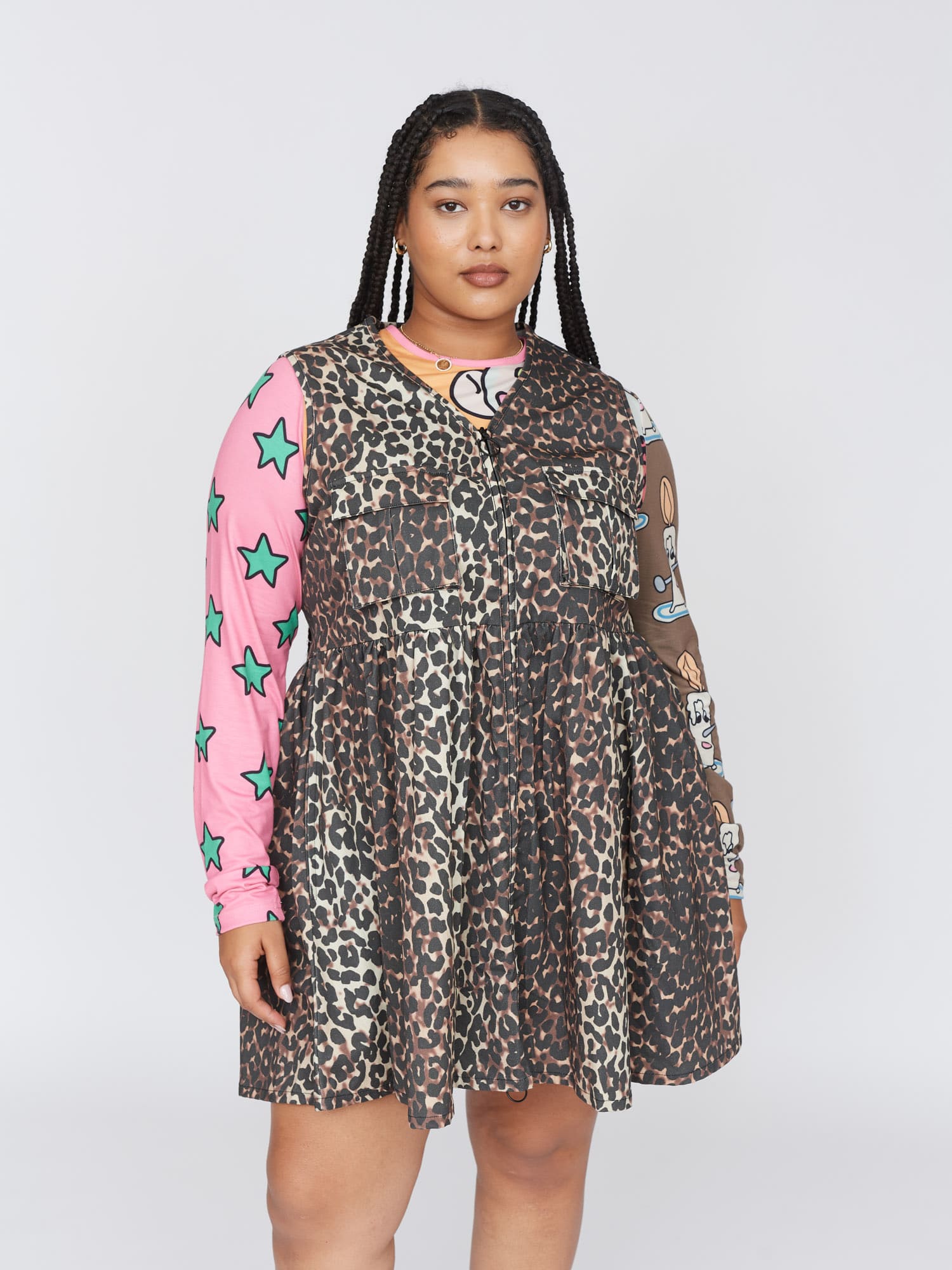 Leopard Gilet Mini Dress Lazy Oaf