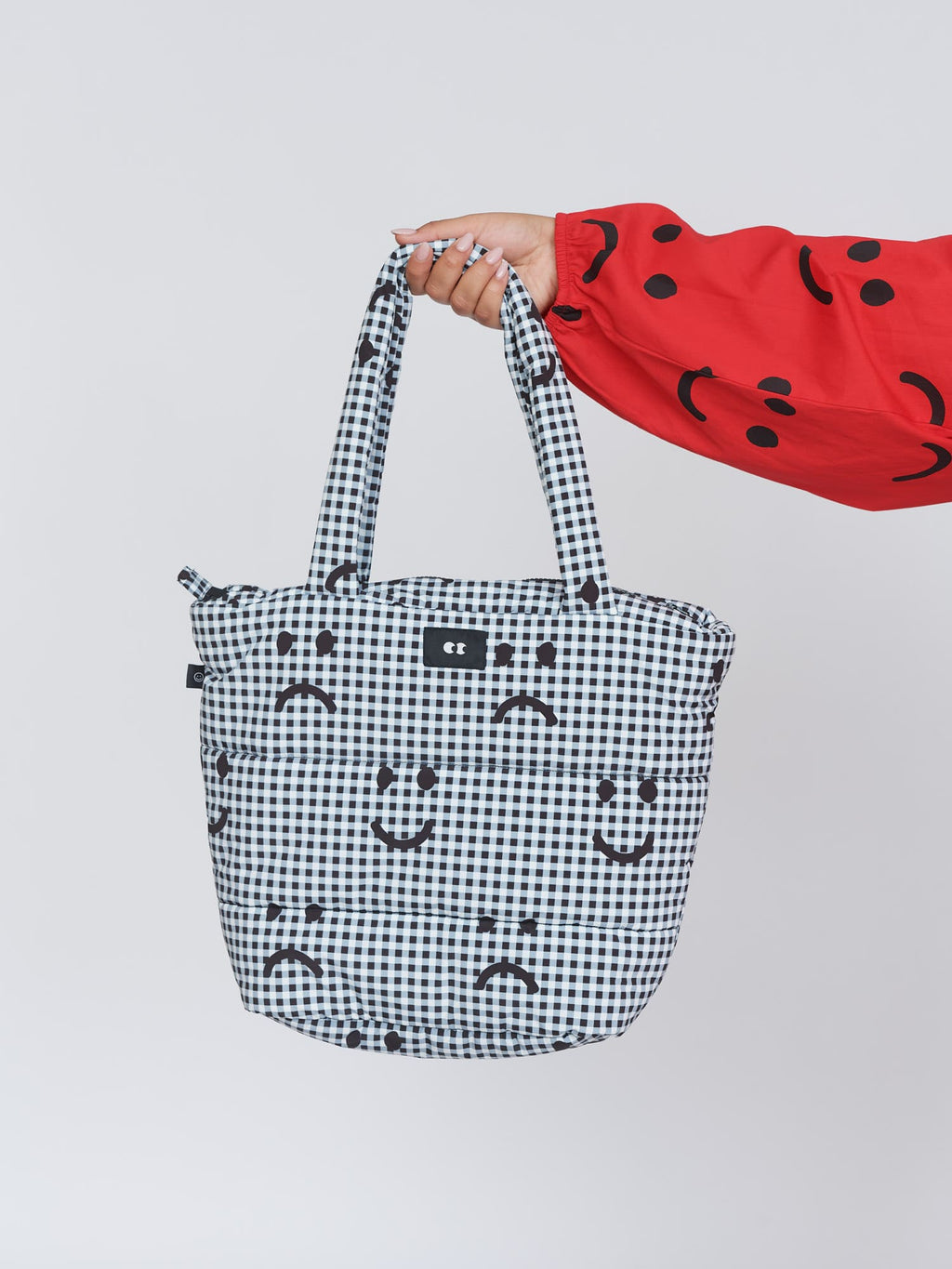 Happy Sad Gingham Puffer Bag