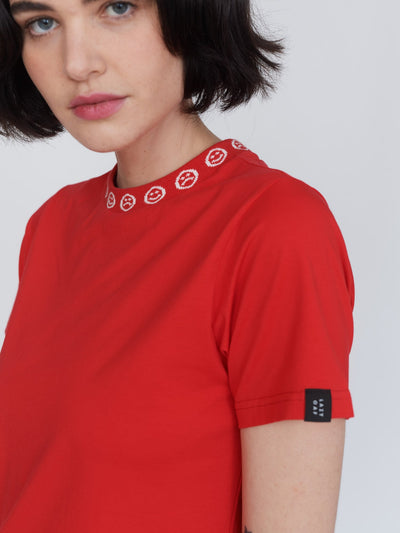 Red Jacquard Collar Fitted Tee