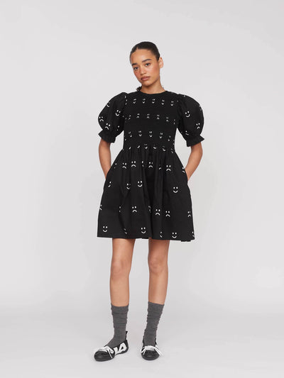 Happy Sad Shirred Mini Dress