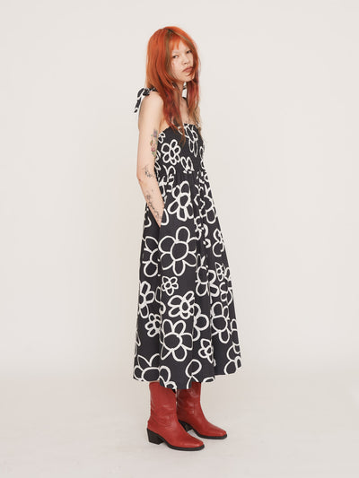 Flower Scribble Tie Shoulder Dress