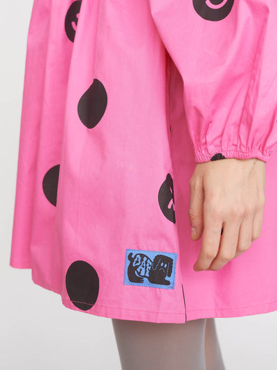 Pink Polka Dot Ruffle Collar Dress