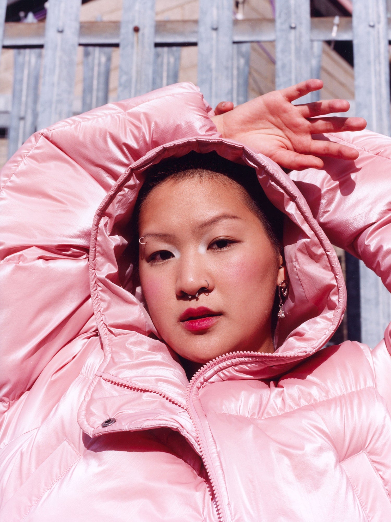 Pink longline puffer clearance jacket