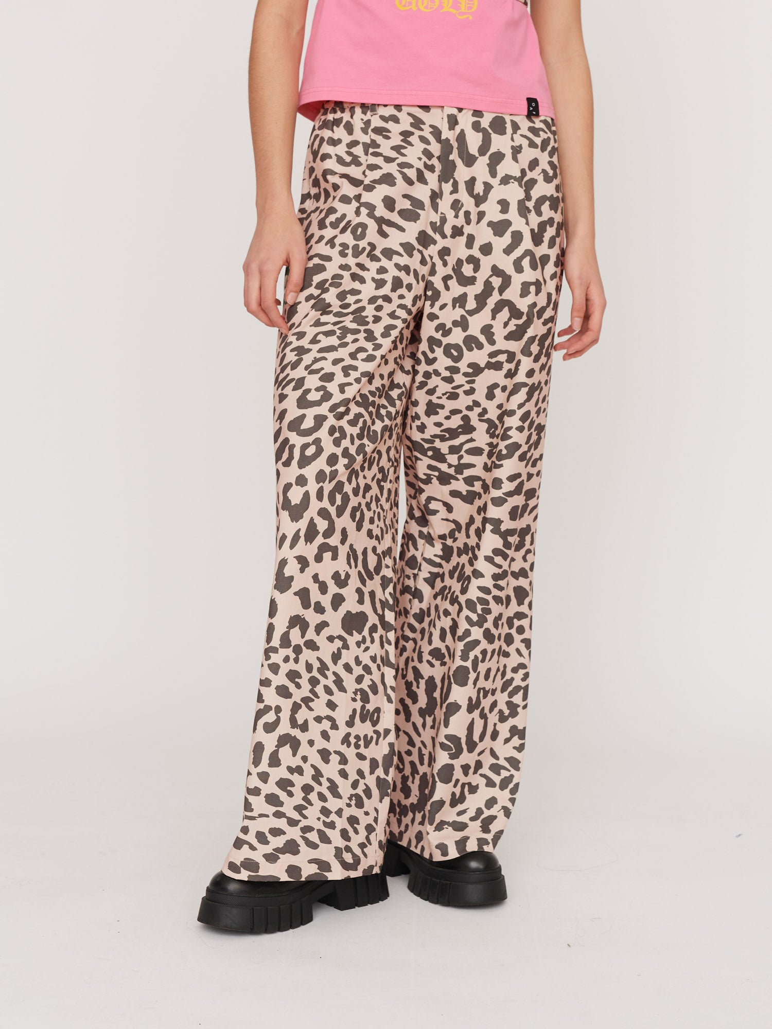 Beige wide leg leopard print trousers | My Jewellery
