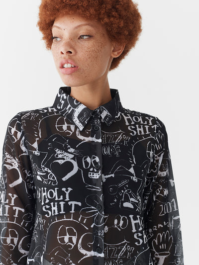 Lazy Oaf Drawn Out Sheer Shirt Dress