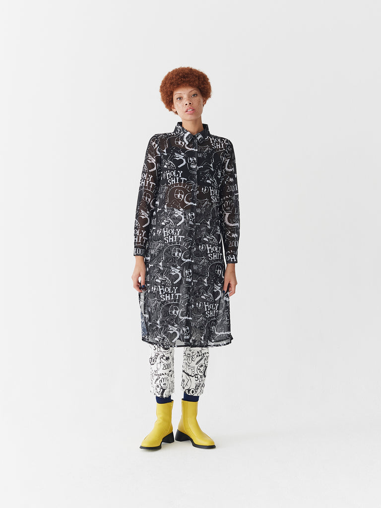 Lazy Oaf Drawn Out Sheer Shirt Dress