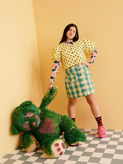 Lazy Oaf Blue and Yellow Gingham Skirt